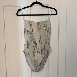 Toteme Cream Textured Floral One-Piece Swimsuit with Pastel Accents
